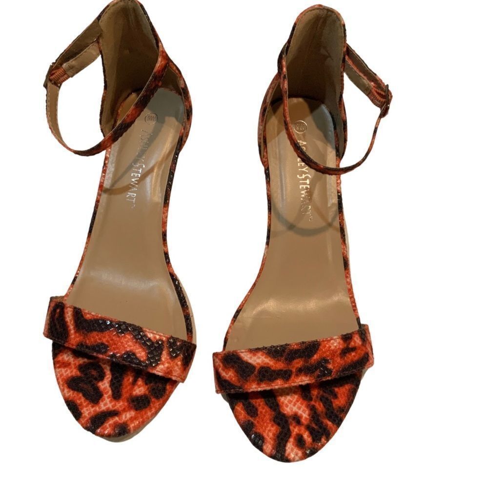 Ashley Stewart Leopard Textured Vegan Leather Sandals 9 Wide